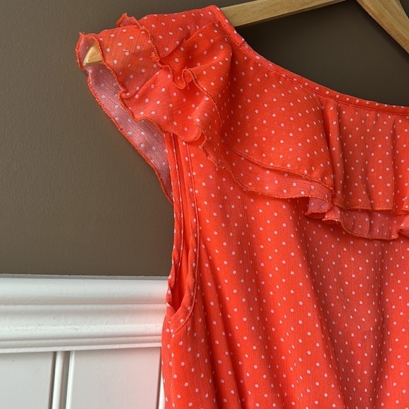UK2LA Coral Orange Polka Dot Flutter V Neckline Size Small - Picture 8 of 8